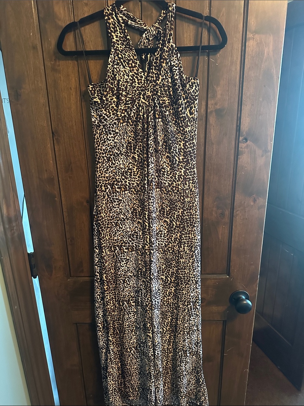 Vintage y2K Leopard Print Maxi Halter Neck Dress
